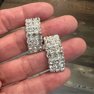 Sparkly elegant silver tone pair of rhinestone earrings